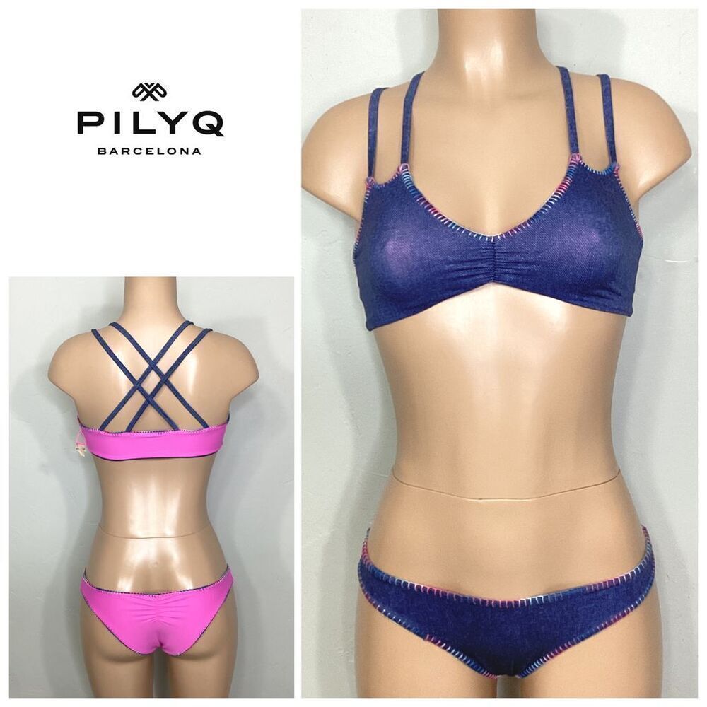 New. Pilyq Cayman stitched reversible bikini set. S-top/M-bottom